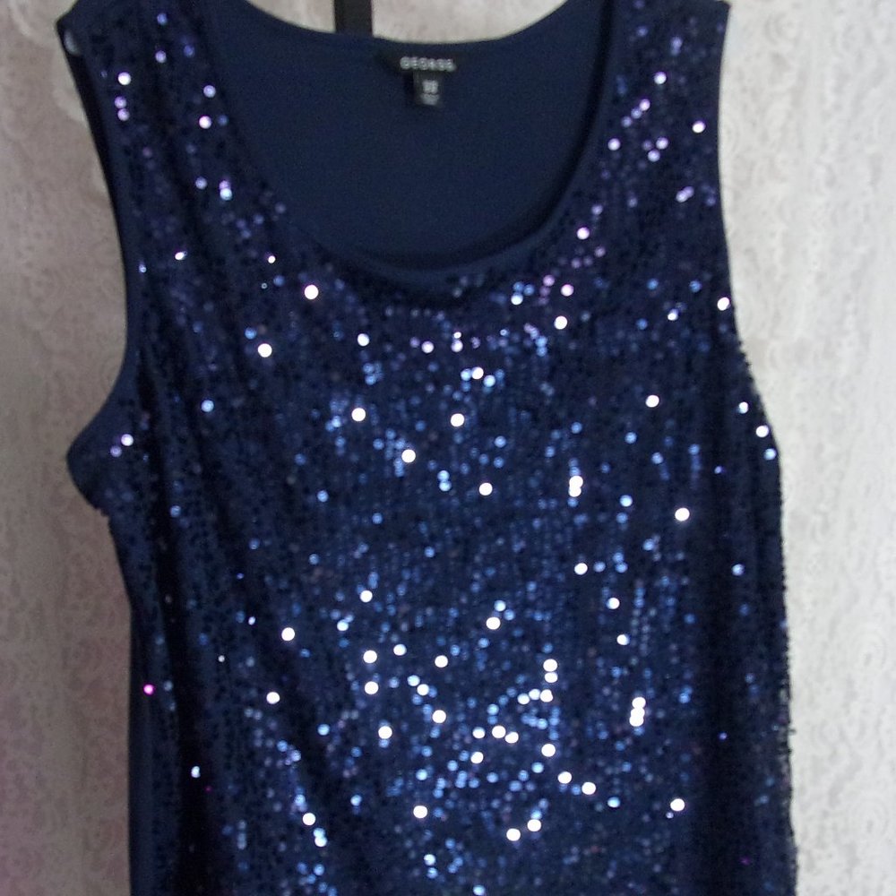 Mid Night Navy Blue Sequin Bling Tank  Top  Size  XL  NWT